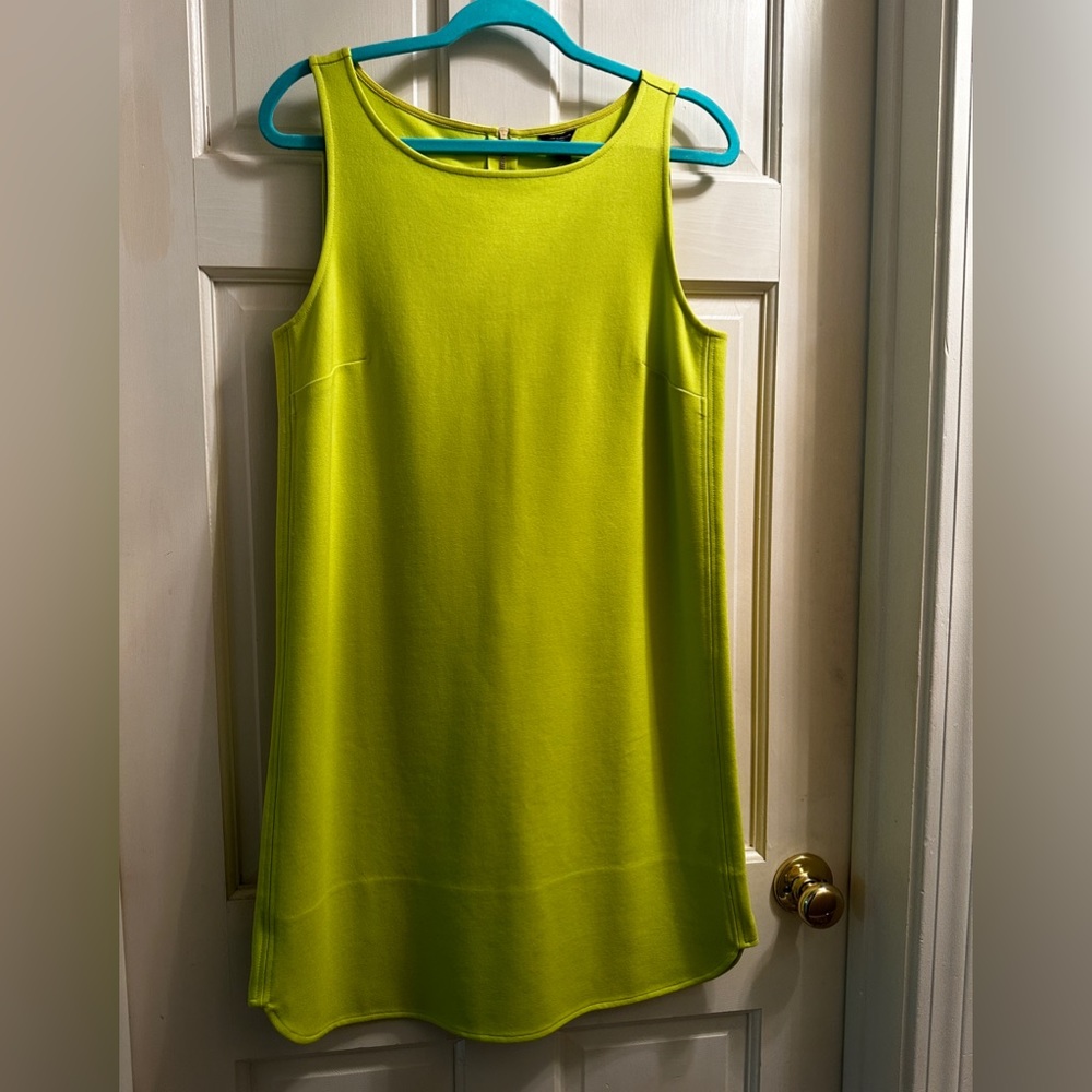 Ann Taylor chartreuse color stretchy mini dress with gold zipper